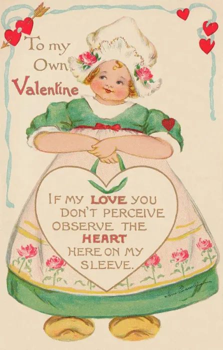 Framed Print : Valentine. Pretty Dutch girl with a Valentine message enshrined in a heart Framed Print : Valentine. Pretty Dutch girl with a Valentine message enshrined in a heart