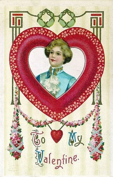 Valentine Card. Girls head framed in a heart