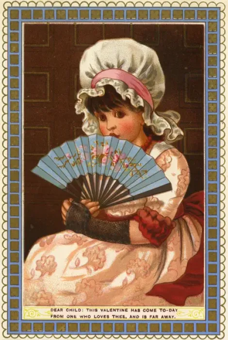 Framed Print : Valentine card, girl with fan Framed Print : Valentine card, girl with fan