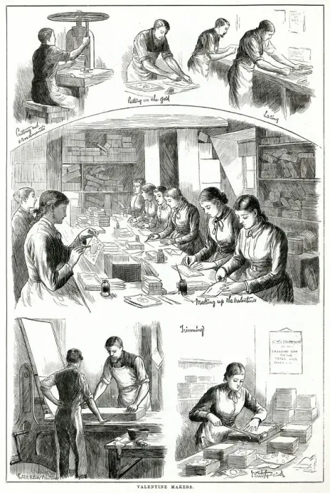 Framed Print : Valentine makers at work 1880 Framed Print : Valentine makers at work 1880