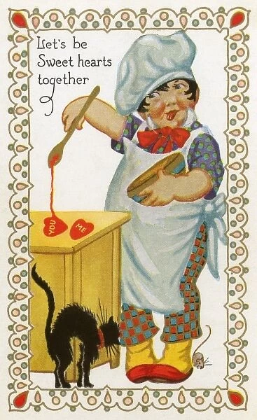 Valentines Postcard - Chef makes Sweet Hearts