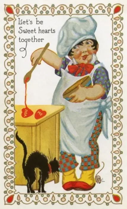 Framed Print : Valentines Postcard - Chef makes Sweet Hearts Framed Print : Valentines Postcard - Chef makes Sweet Hearts