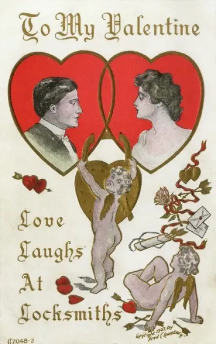 Framed Print : Valentines Postcard - Locked together Framed Print : Valentines Postcard - Locked together