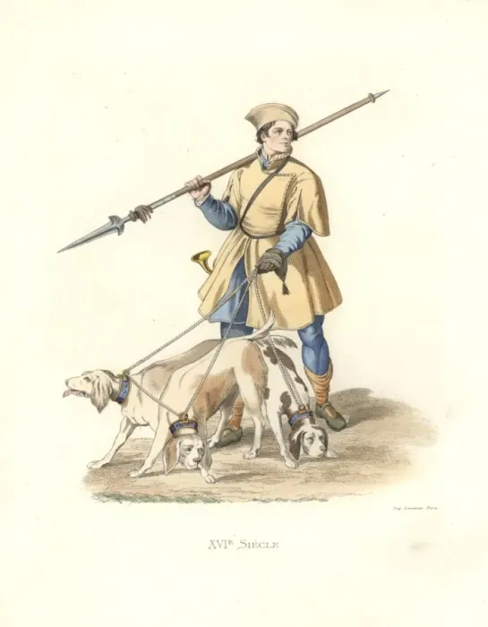 Framed Print : Valet to the hounds under Francis I, with lance Framed Print : Valet to the hounds under Francis I, with lance