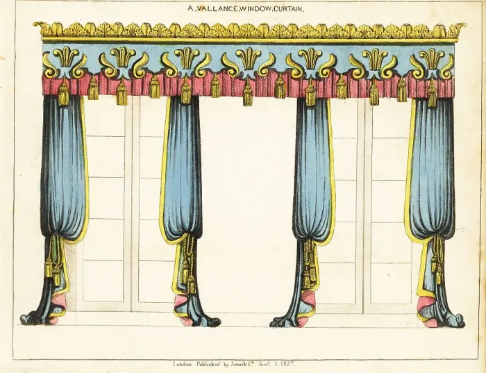 Framed Print : A vallance window curtain, Regency style Framed Print : A vallance window curtain, Regency style