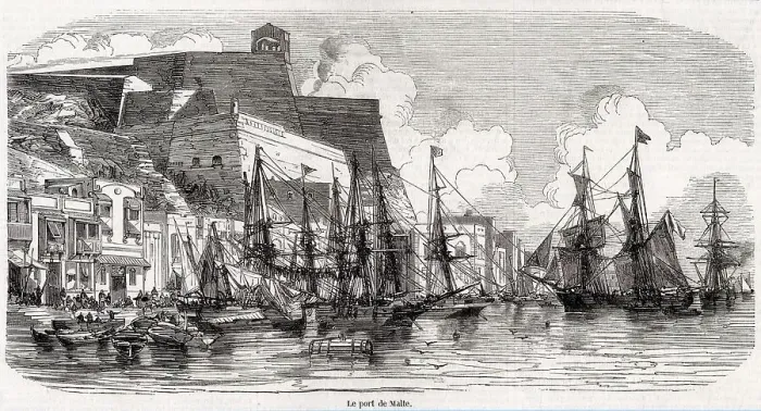 Framed Print : Valletta: shipping in the harbour Date: 1856 Framed Print : Valletta: shipping in the harbour Date: 1856