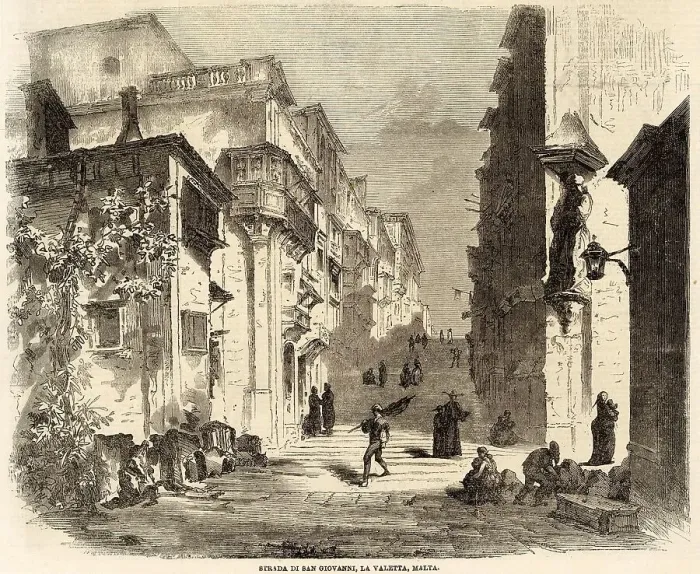 Framed Print : Valletta: Strada di San Giovanni (St John Street), with its distinctive steps Date: 1859 Framed Print : Valletta: Strada di San Giovanni (St John Street), with its distinctive steps Date: 1859