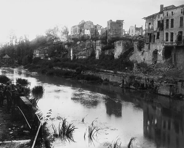 Varennes 1918. View of Varennes west across the River Aire showing the