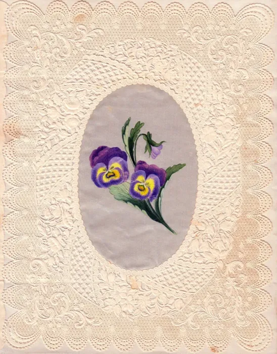 Framed Print : Variegated flowers on a paper lace greetings card Framed Print : Variegated flowers on a paper lace greetings card