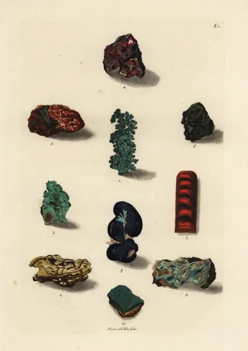 Framed Print : Varieties of copper, coppernickel and malachite ores Framed Print : Varieties of copper, coppernickel and malachite ores