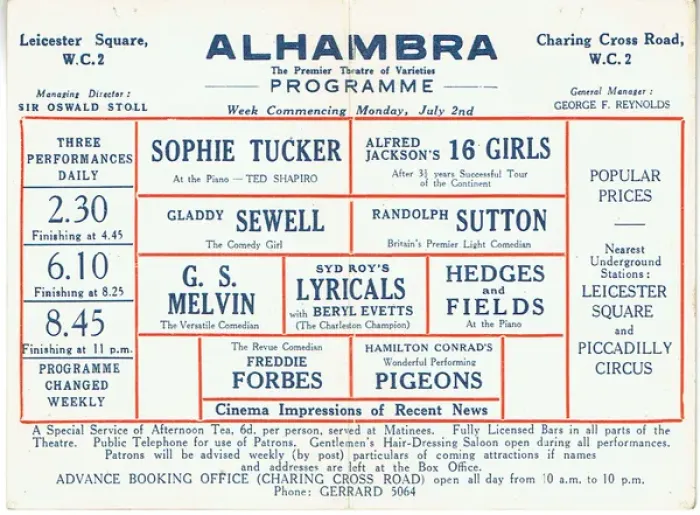 Framed Print : Variety flyer for the Alhambra Theatre, London Framed Print : Variety flyer for the Alhambra Theatre, London