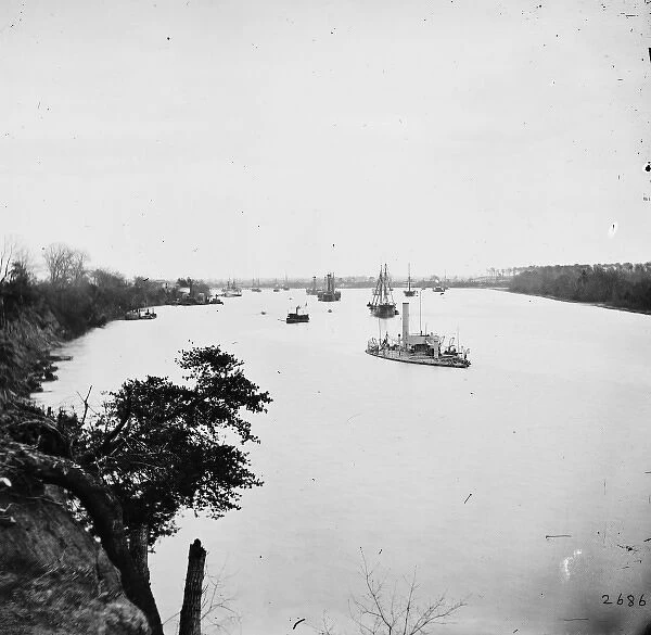 Varina Landing, Virginia (vicinity). View of ships on James