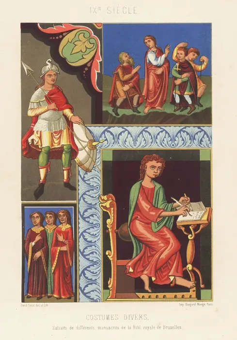 Framed Print : Various French costumes, 9th century Framed Print : Various French costumes, 9th century