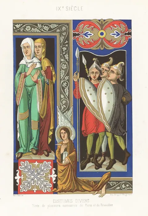 Framed Print : Various French costumes of the 9th century Framed Print : Various French costumes of the 9th century