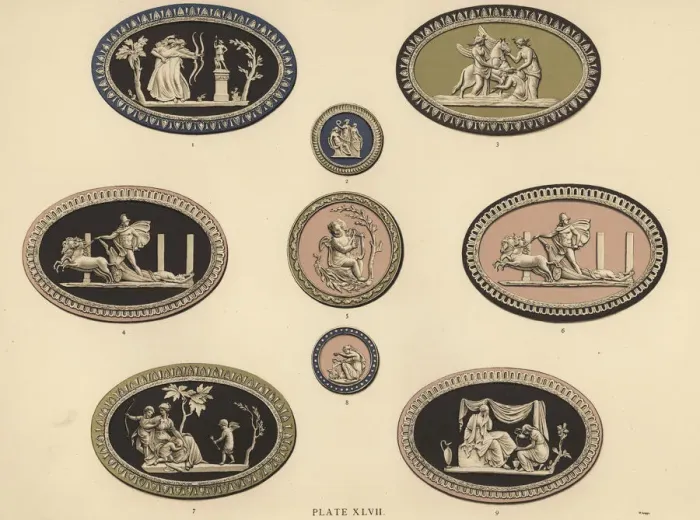 Framed Print : Various tricolor medallions showing reliefs Framed Print : Various tricolor medallions showing reliefs