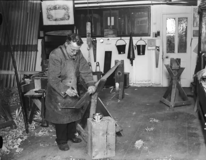 Framed Print : Varnishing Oars, 1930 Framed Print : Varnishing Oars, 1930