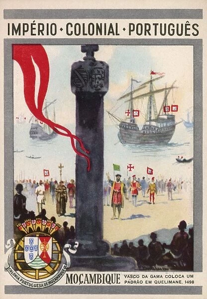 Vasco da Gama erects a column in Mozambique