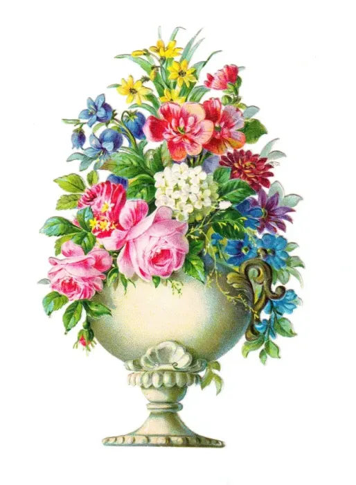 Framed Print : Vase of assorted flowers on a Victorian scrap