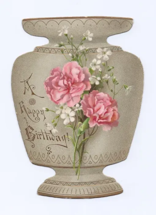 Framed Print : Vase decorated with flowers on a cutout birthday card Framed Print : Vase decorated with flowers on a cutout birthday card