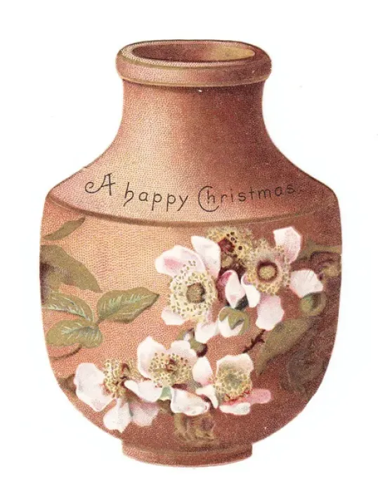 Framed Print : Vase decorated with flowers on a cutout Christmas card Framed Print : Vase decorated with flowers on a cutout Christmas card