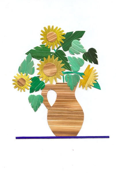 Vase of flowers made of straw on a greetings card