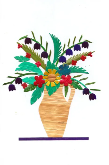 Framed Print : Vase of flowers made of straw on a greetings card Framed Print : Vase of flowers made of straw on a greetings card