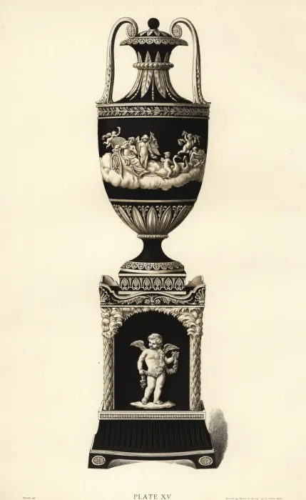 Framed Print : Vase and pedestal decorated with Cupids and the seasons Framed Print : Vase and pedestal decorated with Cupids and the seasons