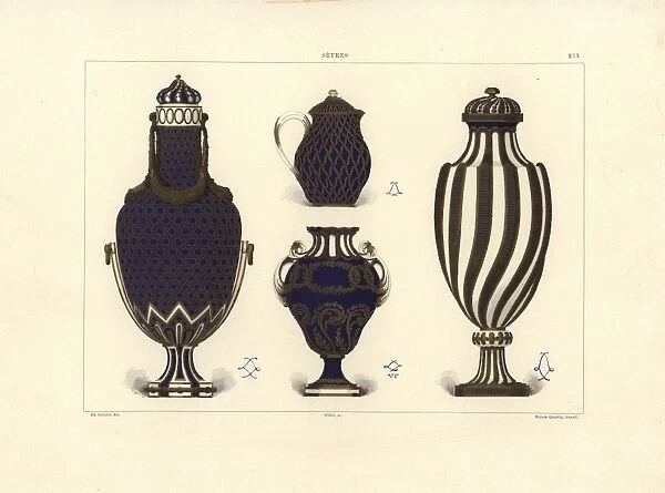 Vases with blue and gold decoration