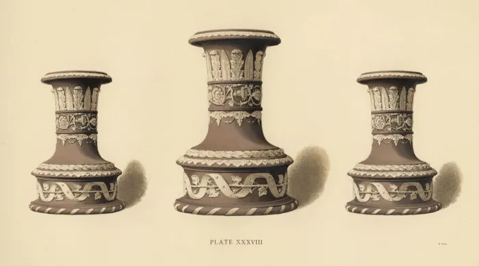Framed Print : Three vases in pale grey blue Framed Print : Three vases in pale grey blue