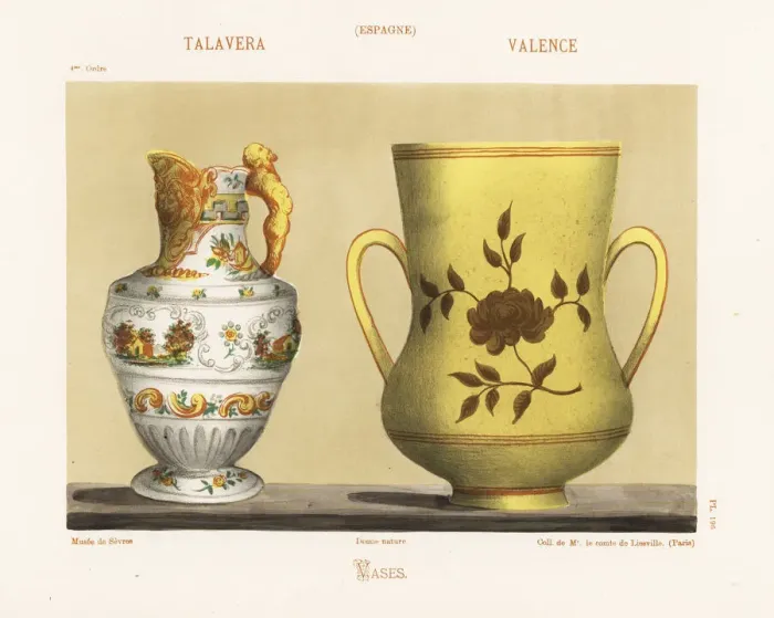 Framed Print : Vases from Talavera and Valencia, Spain, 18th century Framed Print : Vases from Talavera and Valencia, Spain, 18th century
