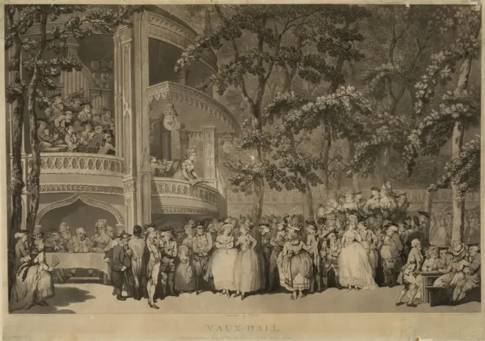 Framed Print : Vaux-Hall. Print showing large crowd gathered before pavilion in Vauxhall Framed Print : Vaux-Hall. Print showing large crowd gathered before pavilion in Vauxhall