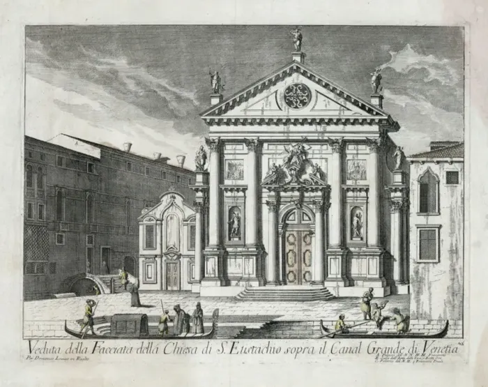 Framed Print : Veduta della facciata della chiesa di S. Eustachio spora il Framed Print : Veduta della facciata della chiesa di S. Eustachio spora il