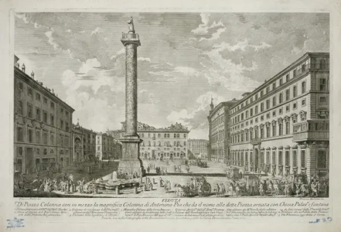 Framed Print : Veduta di piazza colonna con in mezzo la magnifica colonna d Framed Print : Veduta di piazza colonna con in mezzo la magnifica colonna d