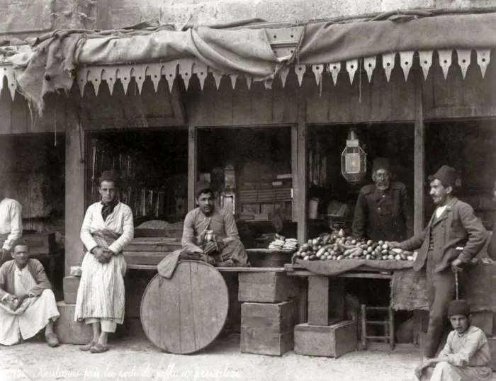 Framed Print : Vegetable stall, Jerusalem, Palestine (Israel) circa 1880s Framed Print : Vegetable stall, Jerusalem, Palestine (Israel) circa 1880s