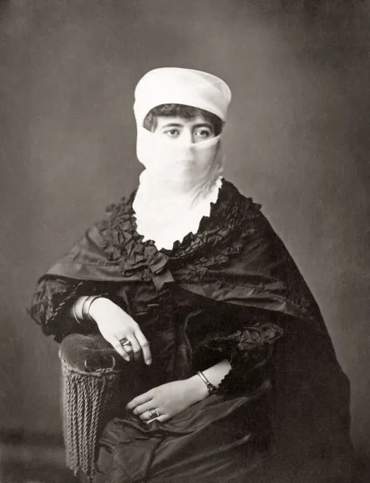Framed Print : Veiled Turkish woman, c. 1880 s Framed Print : Veiled Turkish woman, c. 1880 s