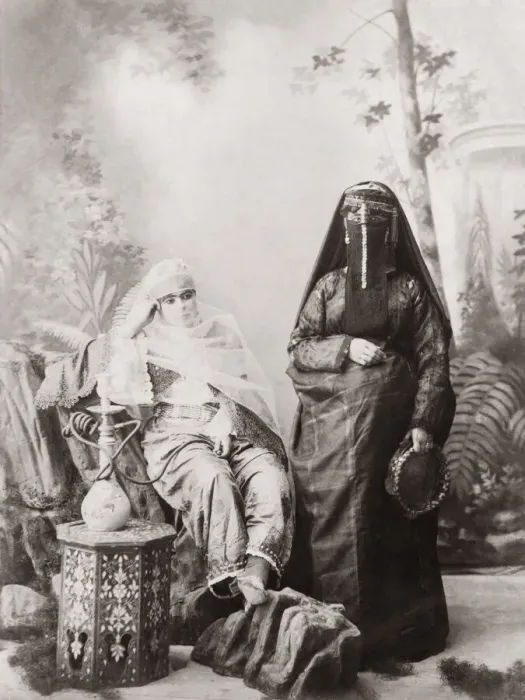 Framed Print : Two veiled women hookah, Egypt, c. 1890 Framed Print : Two veiled women hookah, Egypt, c. 1890