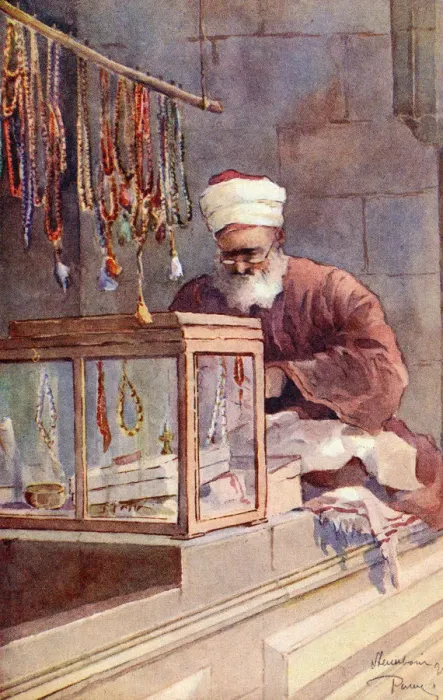 Framed Print : Vendor of Turkish chaplets in a Bazaar Framed Print : Vendor of Turkish chaplets in a Bazaar