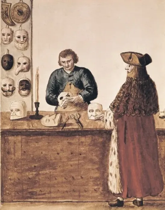 Framed Print : Venice (18th c. ). Mask maker. Miniature Painting Framed Print : Venice (18th c. ). Mask maker. Miniature Painting