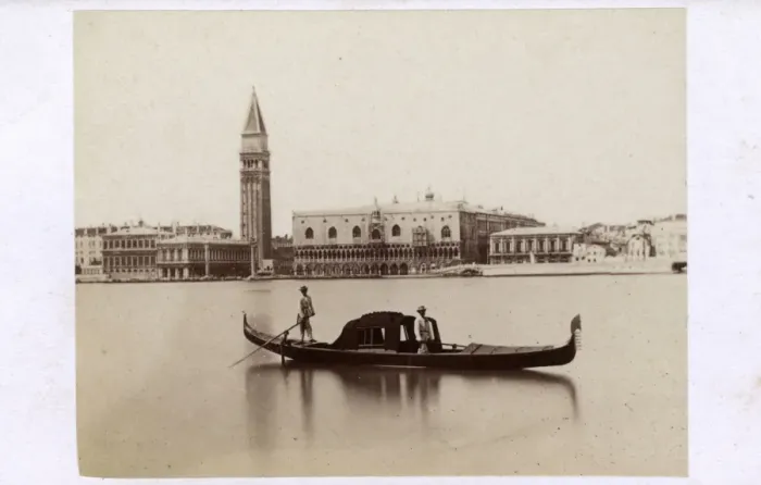Framed Print : Venice, Italy - Covered Gondola with view of Doges Palace Framed Print : Venice, Italy - Covered Gondola with view of Doges Palace