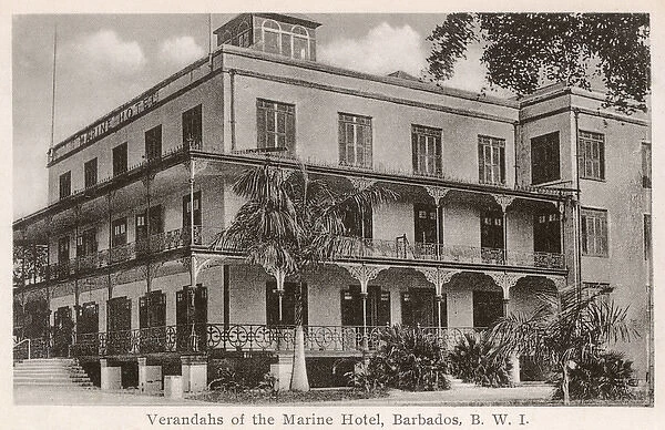 Verandah of the Marine Hotel, Barbados, British West Indies