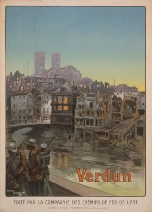 Framed Print : Verdun. Translation of title: Soldiers marching beside a river Framed Print : Verdun. Translation of title: Soldiers marching beside a river