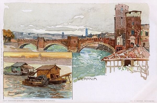 Verona, Italy - the main scene shows the Castel Vecchio Bridge 