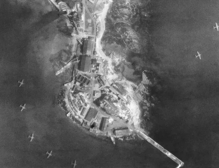 Framed Print : Vertical Aerial Photograph of Flying-Boats and Hangars a? Framed Print : Vertical Aerial Photograph of Flying-Boats and Hangars a?