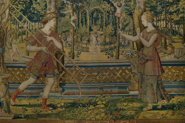 Framed Print : Vertumnus and Pomona. Detail of the tapestry Framed Print : Vertumnus and Pomona. Detail of the tapestry