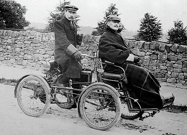 Veteran car with chauffeur, Derbyshire