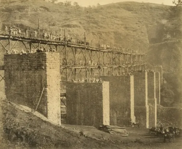 Framed Print : Viaduct, with temporary staging; mouth of Tunnel no 8 at 3 1 Framed Print : Viaduct, with temporary staging; mouth of Tunnel no 8 at 3 1