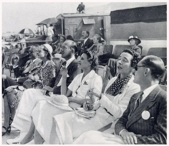 Framed Print : Vice President of Lympe Flying Club, Noel Coward, pictured there with, from left, Mr. Jack Wilson, Princess Paley, Coward, Joyce Carey, Gladys Calthrop (his set designer, creative collaborator and friend) and Alan Webb. Date: 1936 Framed Print : Vice President of Lympe Flying Club, Noel Coward, pictured there with, from left, Mr. Jack Wilson, Princess Paley, Coward, Joyce Carey, Gladys Calthrop (his set designer, creative collaborator and friend) and Alan Webb. Date: 1936