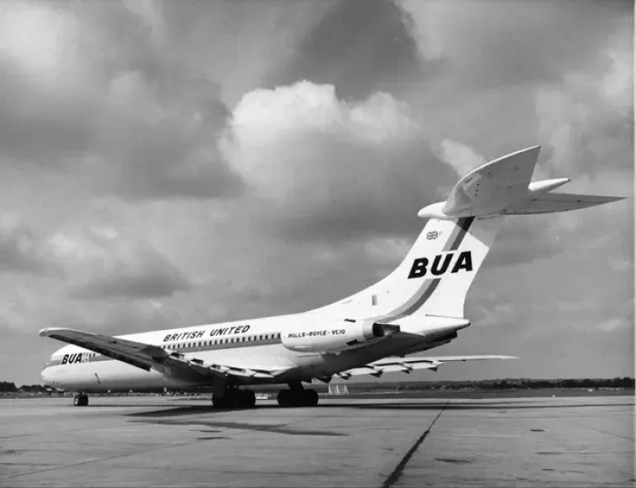 Framed Print : Vickers VC-10 (aft) parked of British United Framed Print : Vickers VC-10 (aft) parked of British United