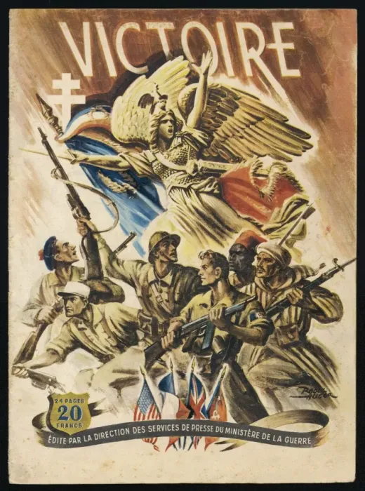 Framed Print : VICTOIRE The Allies celebrate in France, with Saint Joan as their guardian Framed Print : VICTOIRE The Allies celebrate in France, with Saint Joan as their guardian