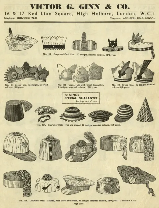 Framed Print : Victor G Ginn catalogue, Crepe Paper Party Hats